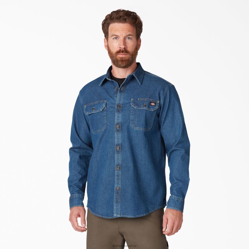 Dickies hombres camisa vaquera flexible de manga larga lavado denim medio mw2 2JJ0B728 ropa de trabajo 2JJ0B728 Ropa de trabajo especial Dickies Peru shop Chaquetas Dickies lima Peru son de